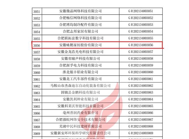 詠鵝家紡再次榮獲國家級“高新技術(shù)企業(yè)”重新認(rèn)定